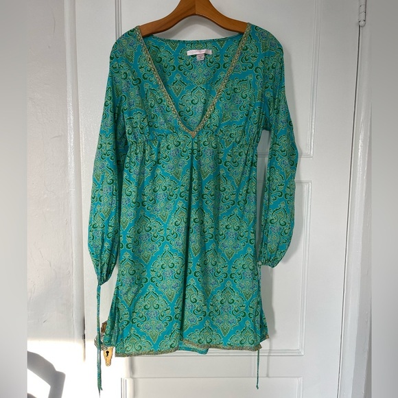 Victorias Secret Green and Gold Trim Paisley Caftan Tunic - Picture 2 of 11